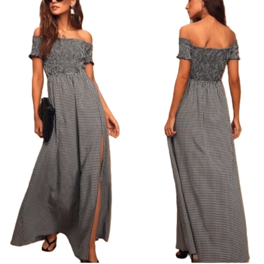 Lulus Patsy White Gingham Off The Shoulder Maxi D… - image 1